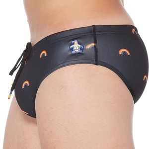 Original Penguin Men's Small Pride Rainbow Print Pique Swim Brief NEW with tags